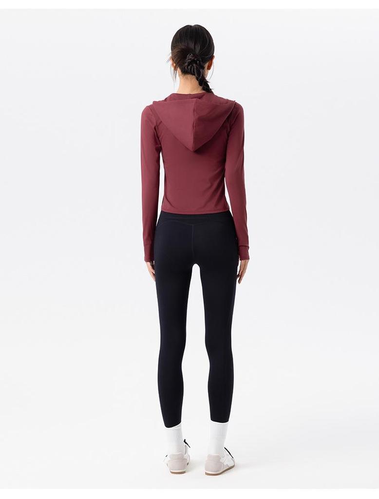 Women's Fleece-Lined Slim-Fit Sports Jacket - Warm Hooded Fitness Top for Outdoor Running & Yoga
