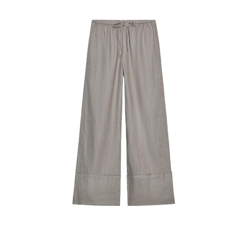 Linen Blend Long Sleeves Lapel Shirt 4786090 Linen Blend Wide Leg Mid Waist Casual Pants 4786091