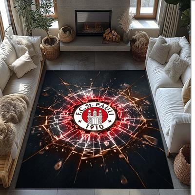 FC St. Pauli Fußball Druck Kristall Samt Teppich, Bequemer Wasserabsorbierender Rutschfester Innenboden Teppich