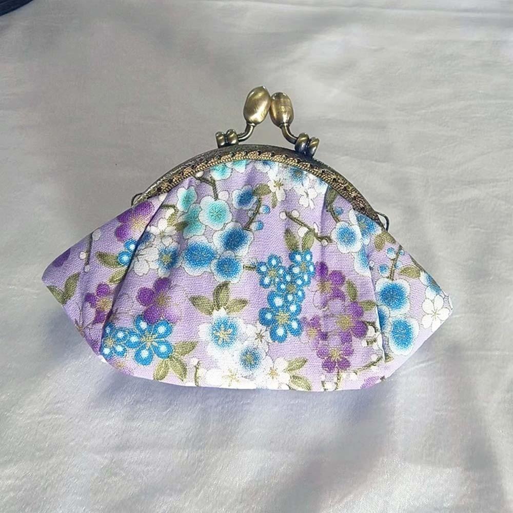Anti-lost Kiss Lock Coin Purse Polyester Portable Canvas Mini Pouch Chinese Style Thickened Printed Small Pocket Girls