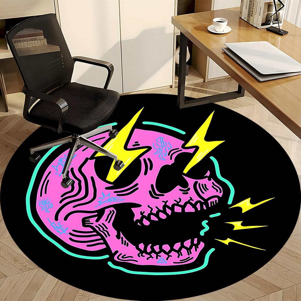 1pc Skull Lightning Office Round Area Rug,  Mat Suitable For Office, Under Office Chairs Bedroom Living Room Home Decor, Room Deco
