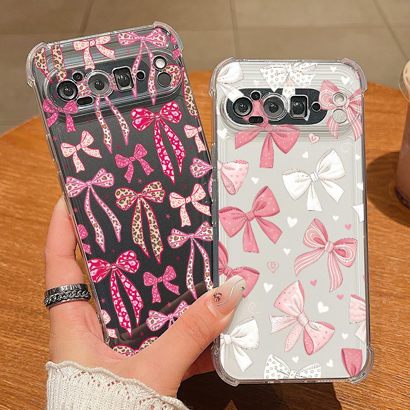 Pink Bowknots Pattern Case For Google Pixel 9 Pro XL 9A Shockproof TPU Silicone Clear Soft Cover