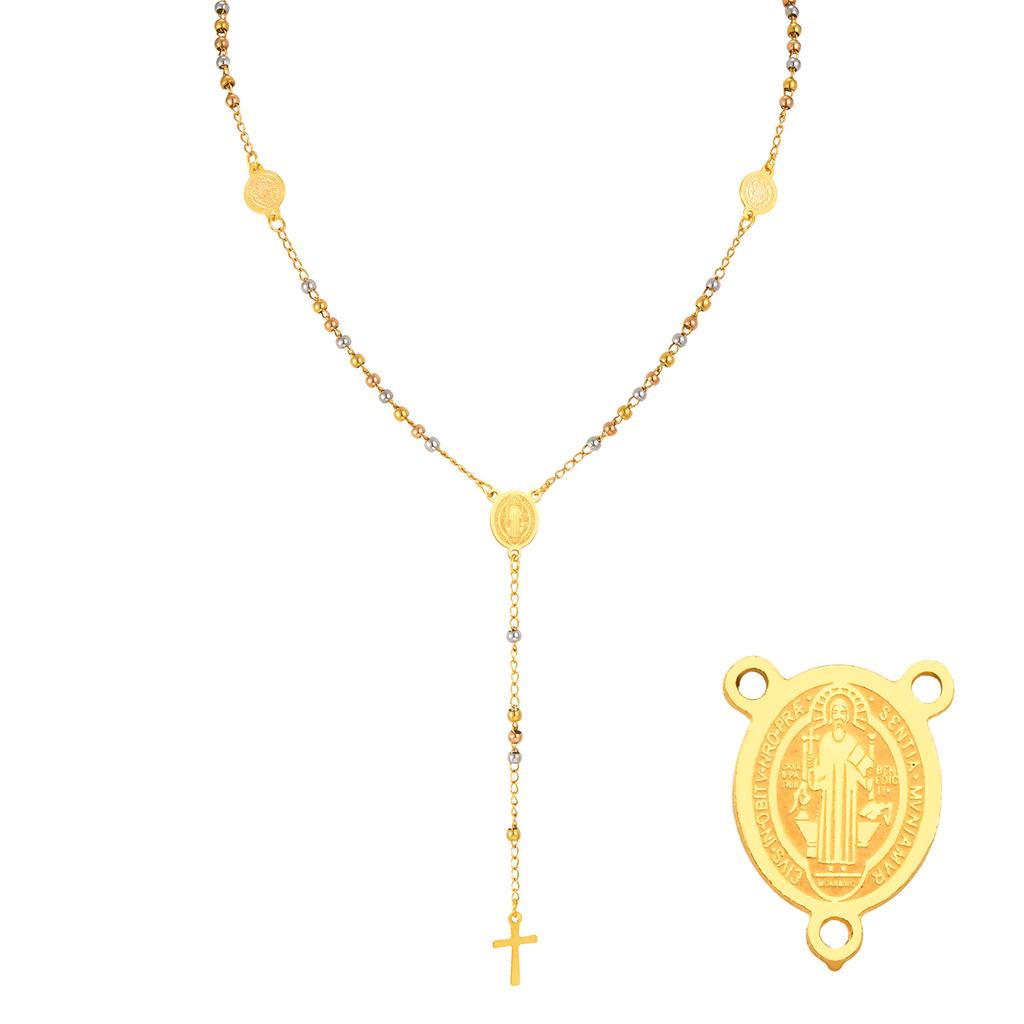 Vnox Stainless Steel Three Colors Beads Necklace Religion Saint Benedict Virgin Mary Necklaces Long Chain Collier Jewelry