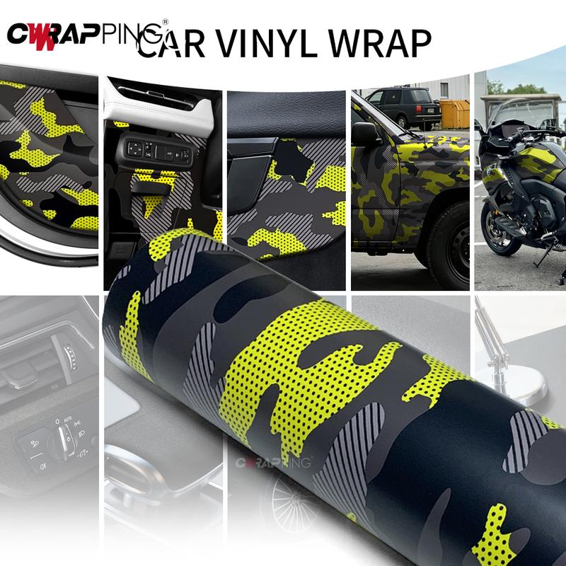 Car Foiling Camouflage Film Motorcycle Adhesive Vinyl Paper for Car Cover Yellow Jeep Off-Road Body Covering Camo Vinyl Wrap