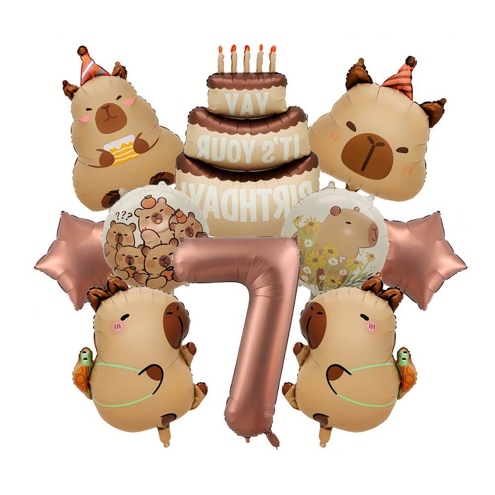 

10Pcs Cartoon Animal Capybara Theme Birthday Cake Foil Balloon Children Birthday Party Coffee Number Balloon Baby Shower Decora 32inch