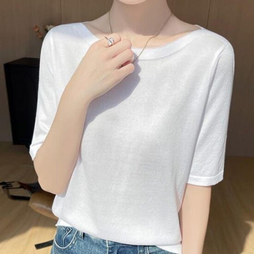 Navava 5 Sleeve KniT T Round Neck Simple Daily Nk2910