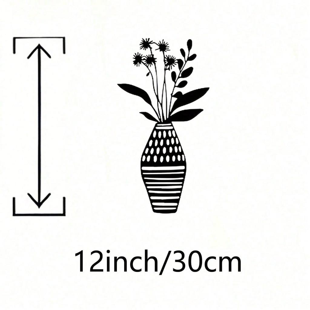 Vase & Wildflower Line Art Metal Wall Decor, Botanical Flower Metal Wall Art