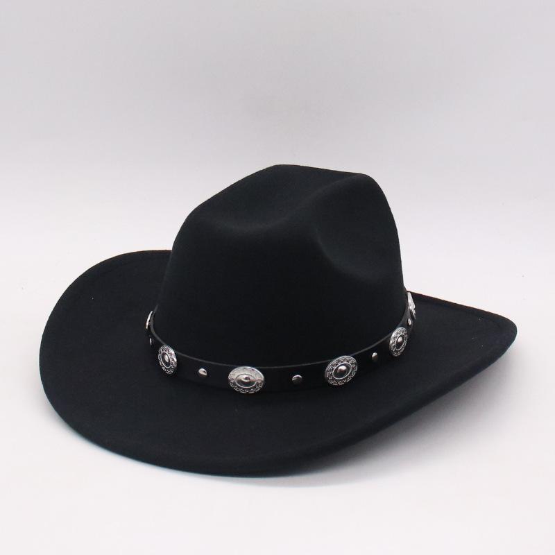 New Jazz Hat Woolen Edge One-Word Gentleman'S Hat Cross-Border Western Autumn And Winter Men'S And Women'S Big Edge Top Hat
