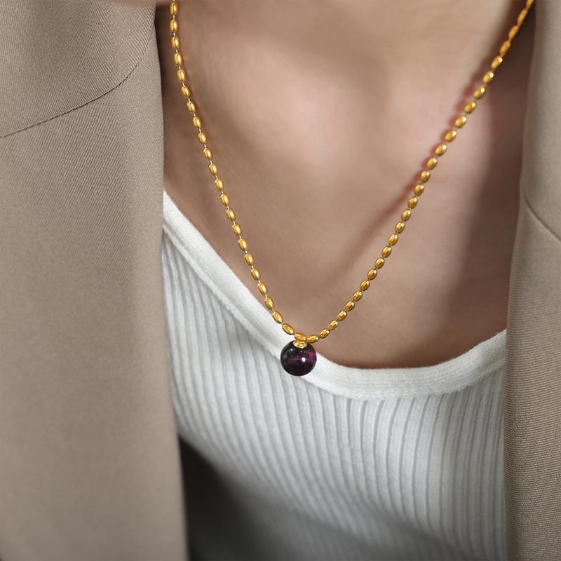 Vintage Naturstein Achat Anhänger Halsketten für Frauen 18K vergoldet Edelstahl Reisperlen Damen Halsketten Halskette