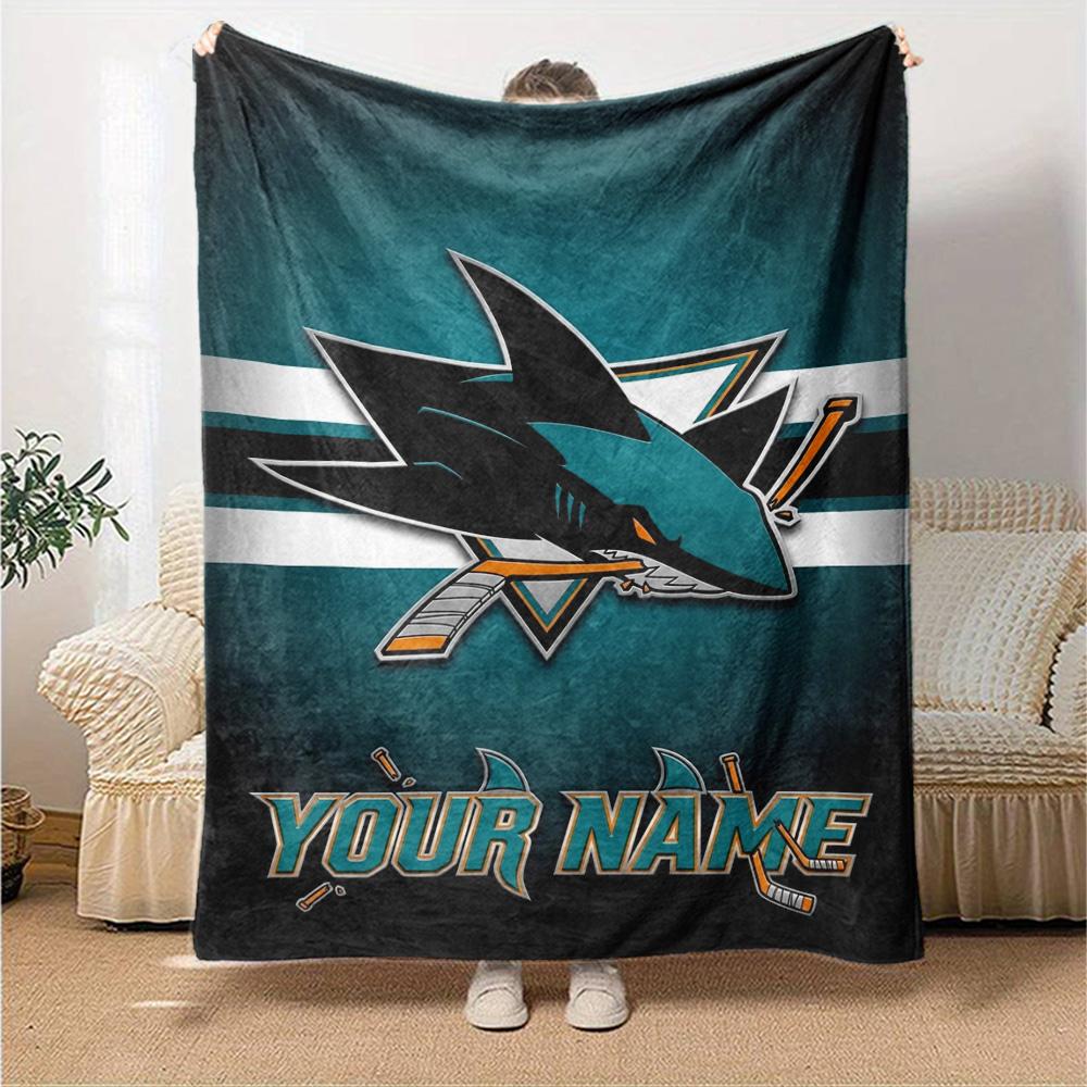Name Custom San Jose Sharks Print Flannel Blanket High Quality Warm Comfortable Cover for All Seasons Perfect for Gifts Home Decor