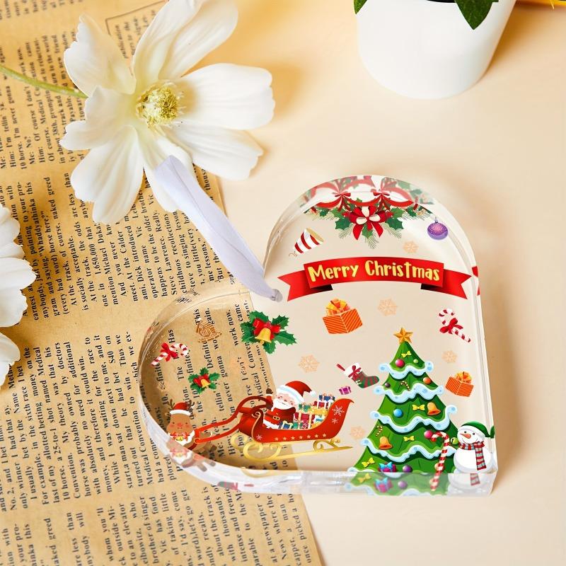 2D Flat, Acrylic Heart Christmas Desktop Decoration, Santa, Reindeer, Snowflakes & Holly Design, Suitable for wall decoration, porch, room, villa, acc