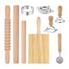 9Pcs Pasta Making Tools Set, Wooden Rolling Pin, Gnocchi Board, Ravioli Stamp Maker Cutter, Pastry Cutter Wheel