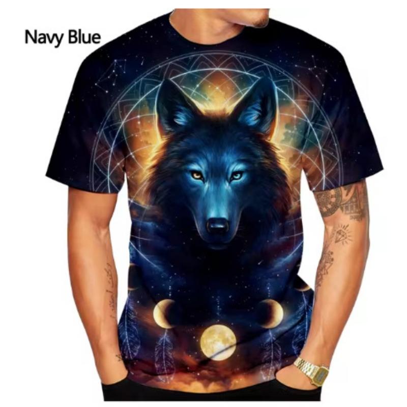 

Летний топ с круглым вырезом и принтом 3D волка, модные повседневные футболки с короткими рукавами для мужчин 6XL