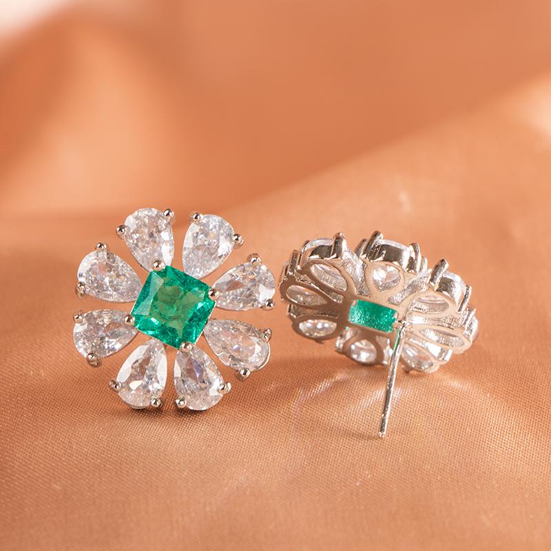 Cellacity Cercei pentru femei din argint 925 Paraiba cu pietre prețioase de formă pătrată, designer de flori, cadou pentru bijuterii fine