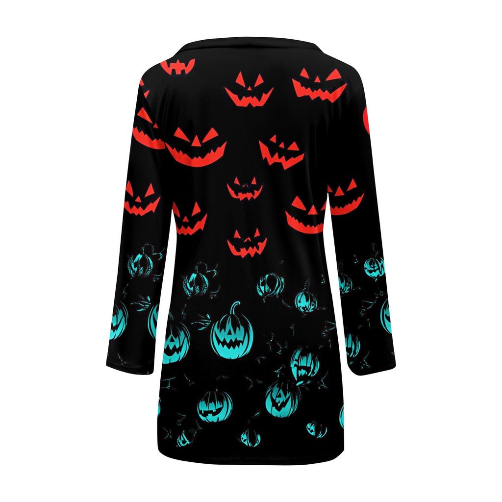 Women's Casual Cardigan Halloween Printed Long Sleeve Top With Pockets
