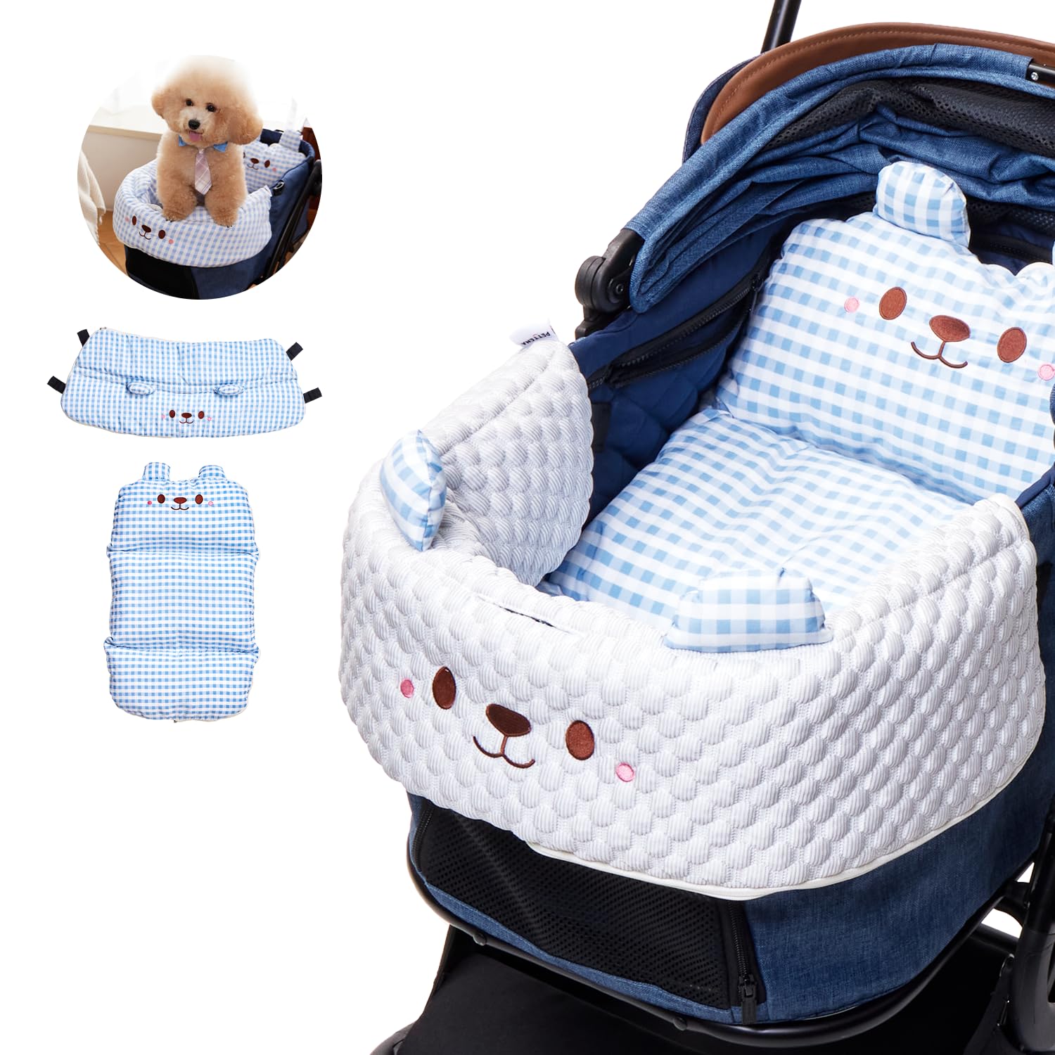 

Набор подушек для тележки для домашних животных PETTENA Набор подушек Cool IPX4 Включает поддержку подбородка Эргономичный дизайн для моющейся пушистой кровати [Охлаждающее лето] 2,