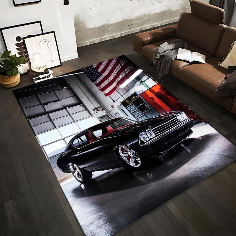 

Classic Black Muscle Car with Chrome Wheels1American Flag Garage Scene Artwork Suitable for use as an anti-slip1 for1room and bedroom sofas 40x60cm( 15x23in )