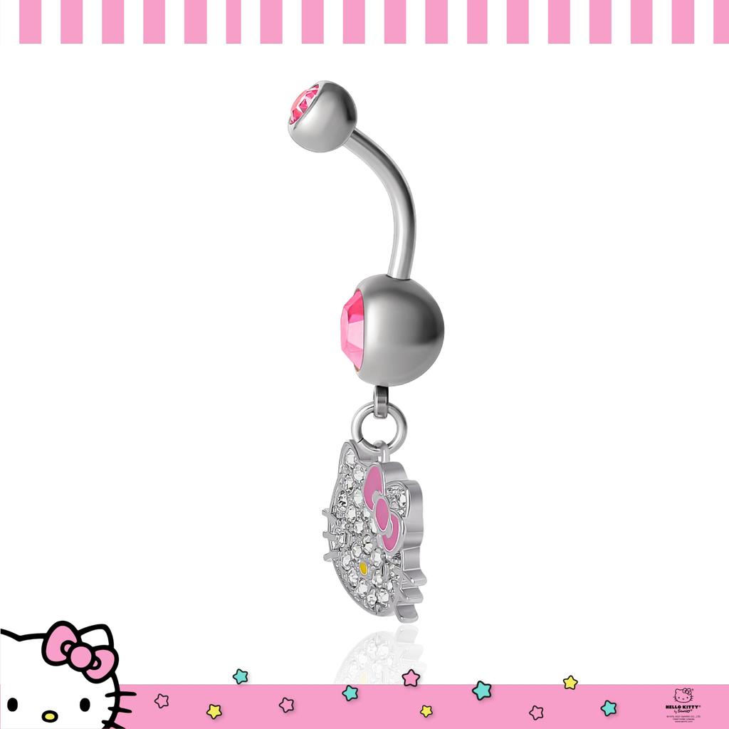 Hello Kitty Belly Button Stainless Cute Belly Button Piercing Official Sanrio Stainless Crystal Ring, 14g, Steel, Jewelry, Licensed, Steel,