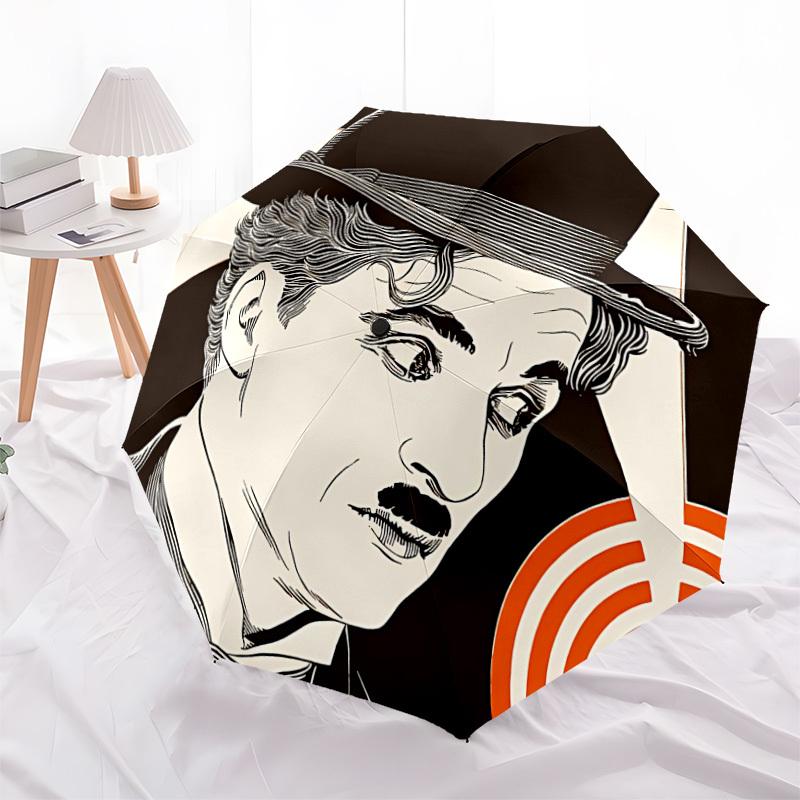 1pc Charlie Chaplin Automatic Folding Umbrella, Portable Collapsible Design, Casual Outdoor Accessory L1127027