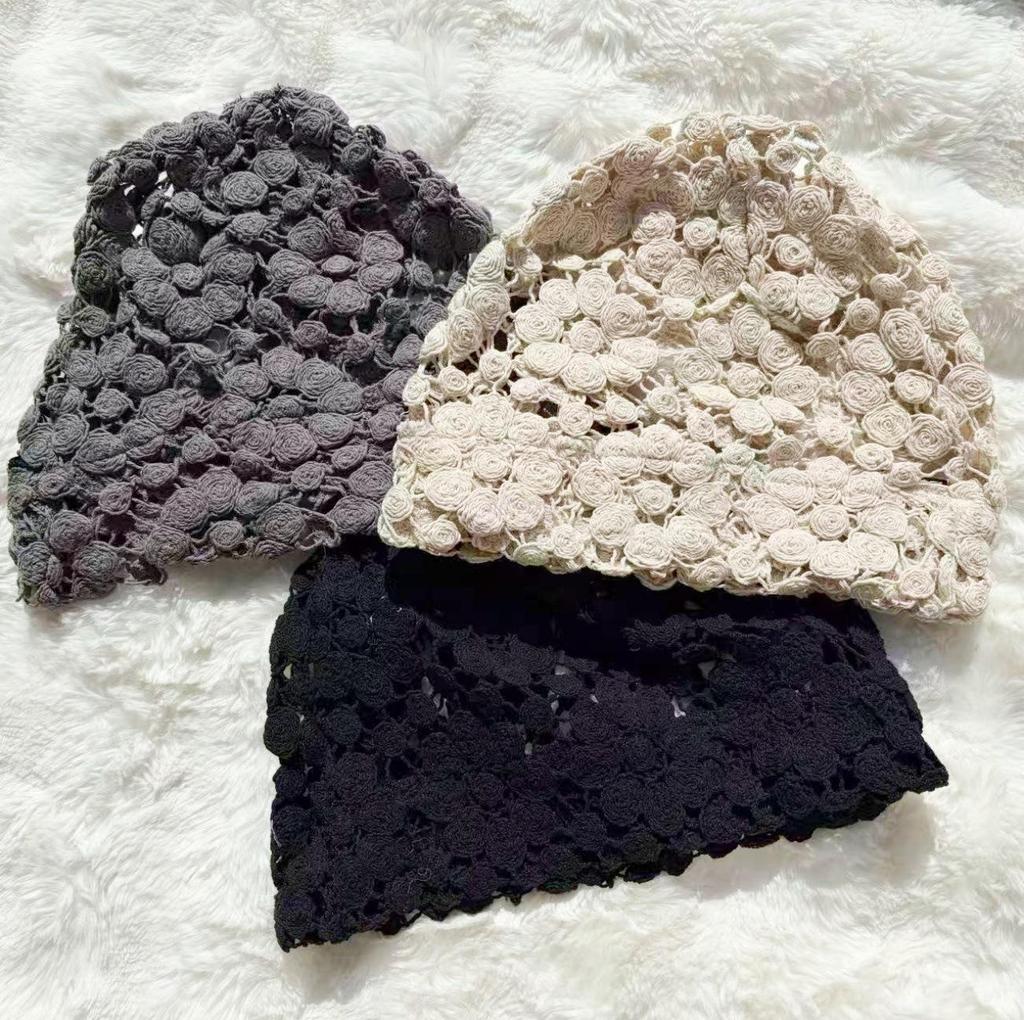 Damen Japanische Blumige Durchbrochene Lässige Mütze - Dünne Süße Cloche für Frühling/Sommer