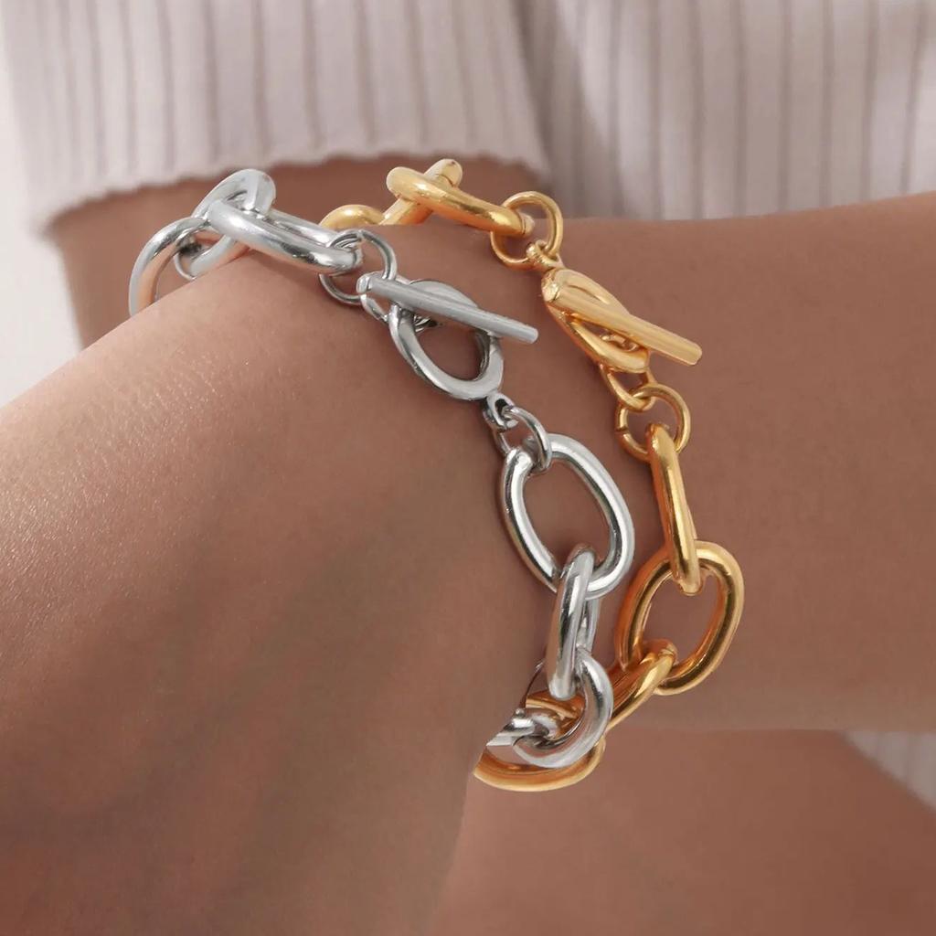 Elegant Big Thick Chain Link Bracelets for Women Gold Silver Color Personality Cross Chain Bracelet Female Wrist Jewelry Gifts