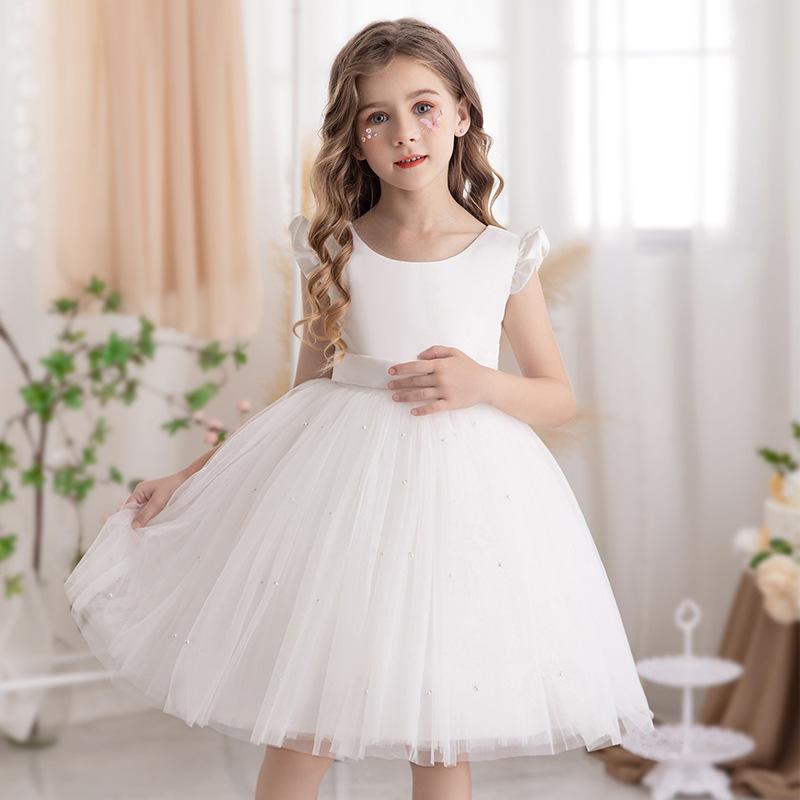 Girl Princess Dress Red Christmas Princess Dress Cute Girl Birthday Party Tutu Gown Newborn Backless Bow Beading Xmas Costume