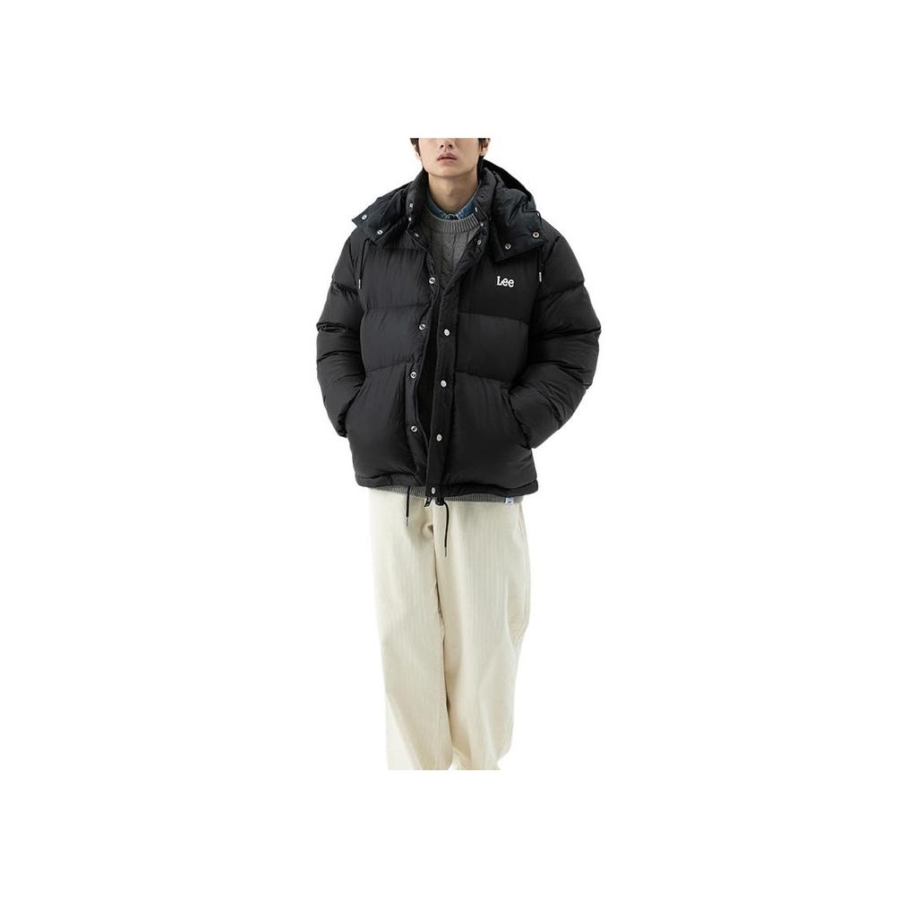 Lee Logo Pattern Zipper Duck Down Warm Hooded Down Jacket Unisex outerwear Black LE2304DP04BK