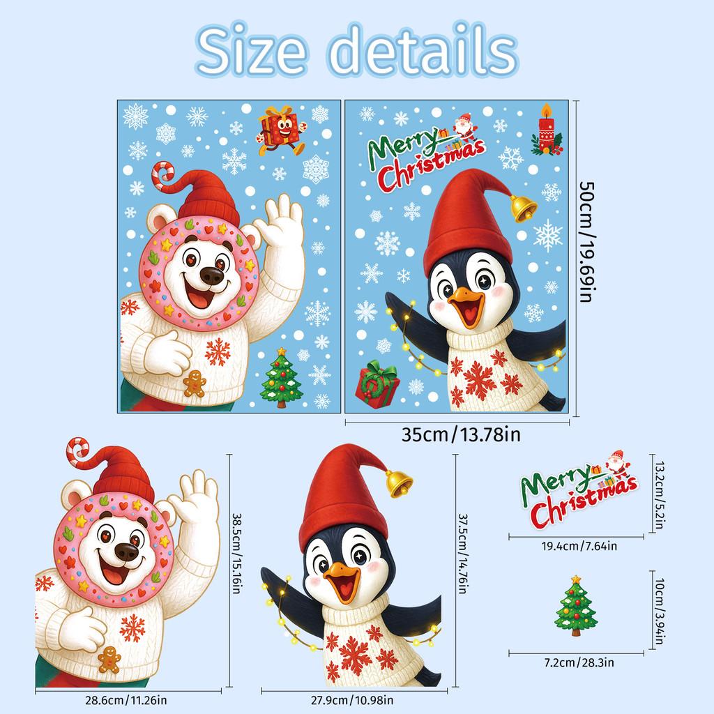 Holiday Window Stickers With Pvc Snowflakes Penguins And Santa For Christmas
