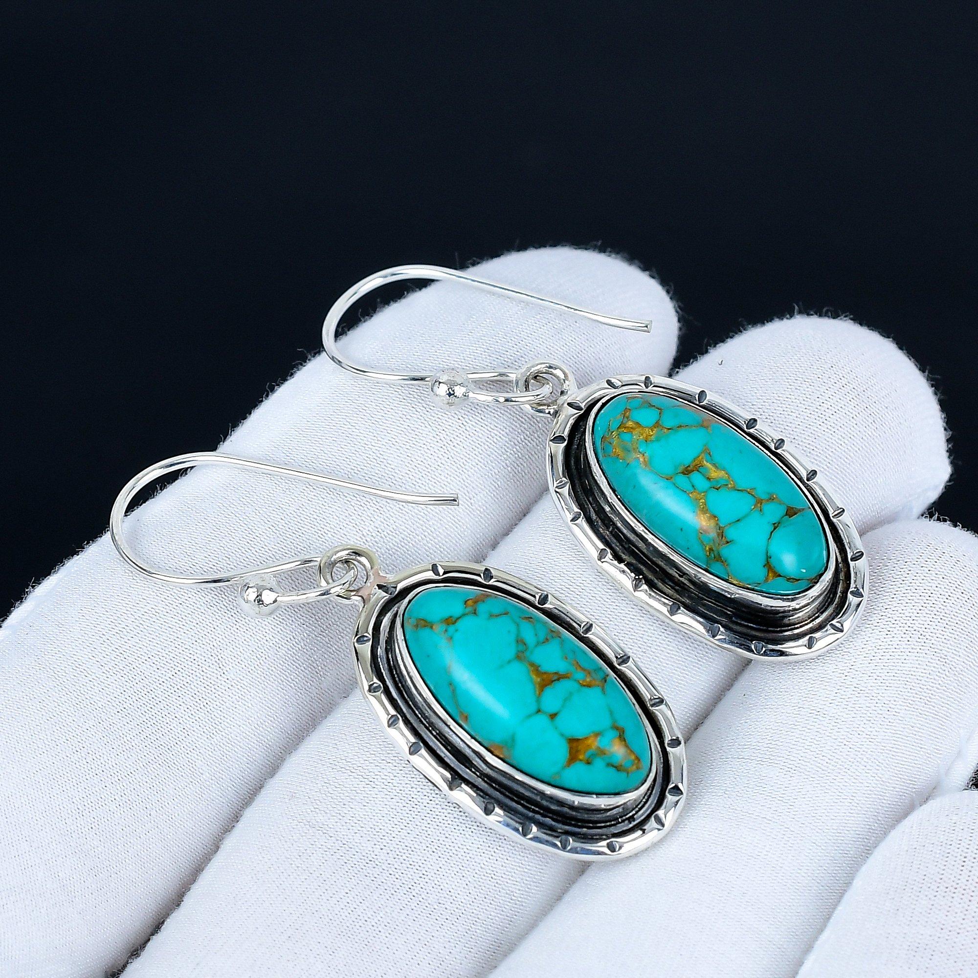 

Turquoise Gemstone Earrings, 925 Sterling Silver Earrings, Handmade Silver Earrings For Gift, Turquoise Dangle Drop Earrings Wadding Gift 5.5 Cm