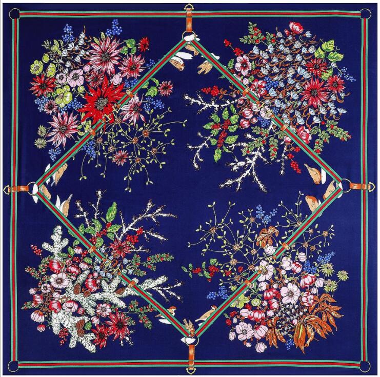 New Luxury Brand Silk Scarf Women Print Square Shawl Hijab Scarfs Female Fashion Shawls Scarves For Ladies 130*130cm