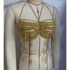 Beaded Body Chain Bra Multilayer Beads Chest Chains Body Accessories Jewelry for Women Girls Nightclub Raves Body Jewel