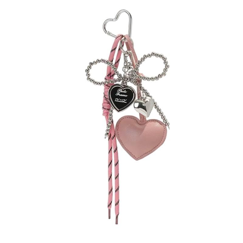 Girl's Heart Silver Bead Bow Miu Series Bag Pendant Leather Love Sweet High-value Keychain Pendant Female