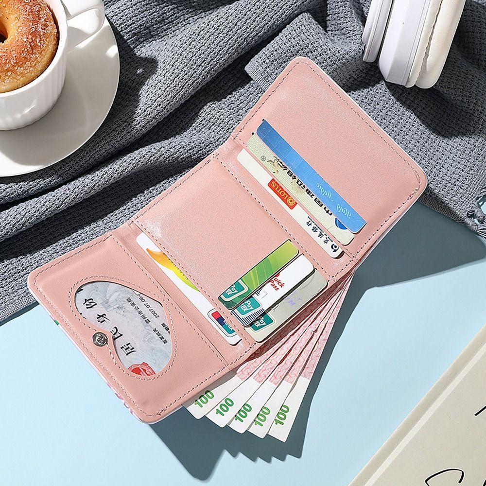 PU-skinn myntveske Enkel 3-folds kredittkortholder Søt kattunge lommebøker for jenter Studenter Gave