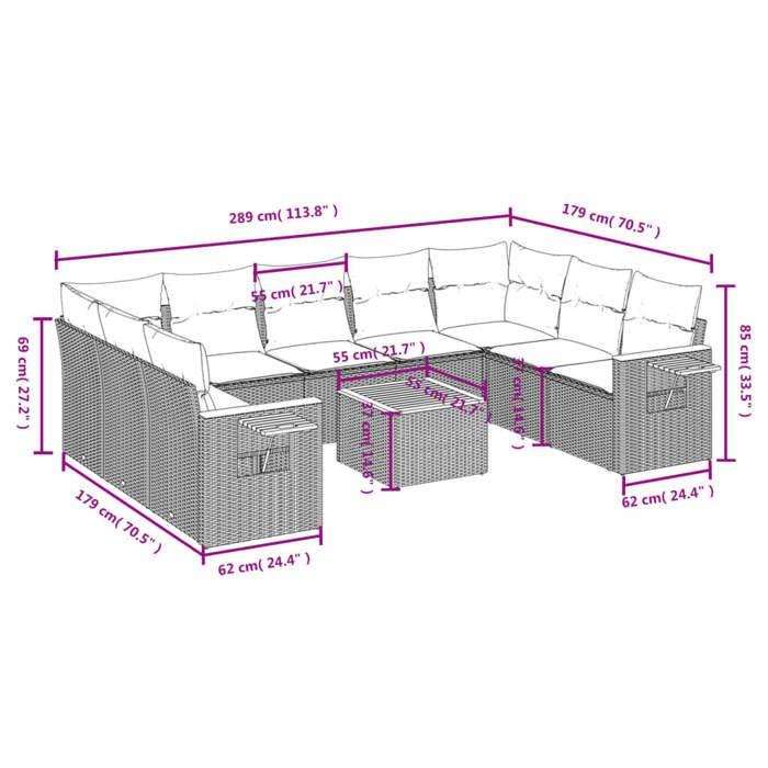 VidaXL Garden Lounge Set with Cushions 10 Pcs, Patio Sofas, Patio Furniture Set, Outdoor Furniture, Grey 3227124