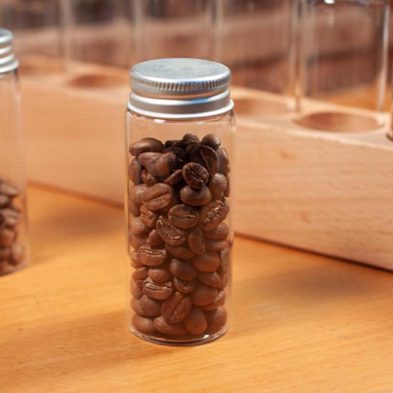 Coffee Bean Glass Tube With Aluminum Tool Bottled Tubes Grain Storage Wooden Sealed Airtight Canisters