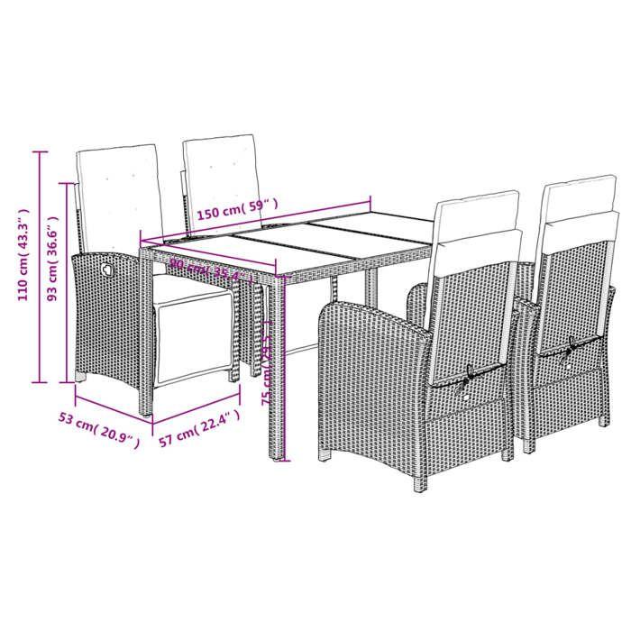 VidaXL Ensemble à Manger de Jardin avec Coussins 5 pcs, Chaises et Table de Patio, Meubles de Terrasse, Moderne, Noir Résine 3212452