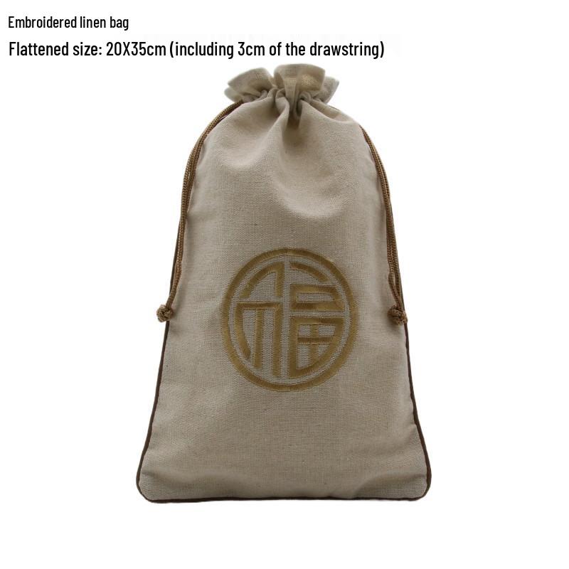 "Extra Large Embroidered Linen Drawstring Bag for Storage and Gifting"