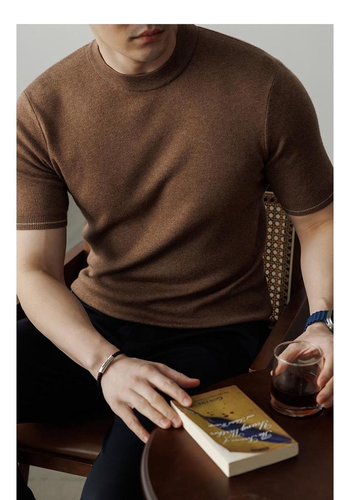 Men's Wool Mulberry Silk Knit Short Sleeve T-shirt - 2026 Spring Fashion