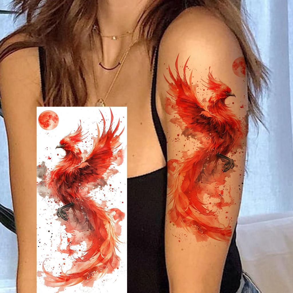 1 Sheet Phoenix Watercolor Temporary Tattoos For Women Girls Fake Covers Up Water Transfer Tattoo Sticker Adults Arm Waist Thigh