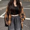 Korean Chic Early Autumn Loose Hooded Plaid Long Sleeved Shirt for Women
