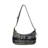 Y2K Washed Denim Shoulder Bag with Buckle Detail Zipper Closure Casual Underarm Purse for Daily Use