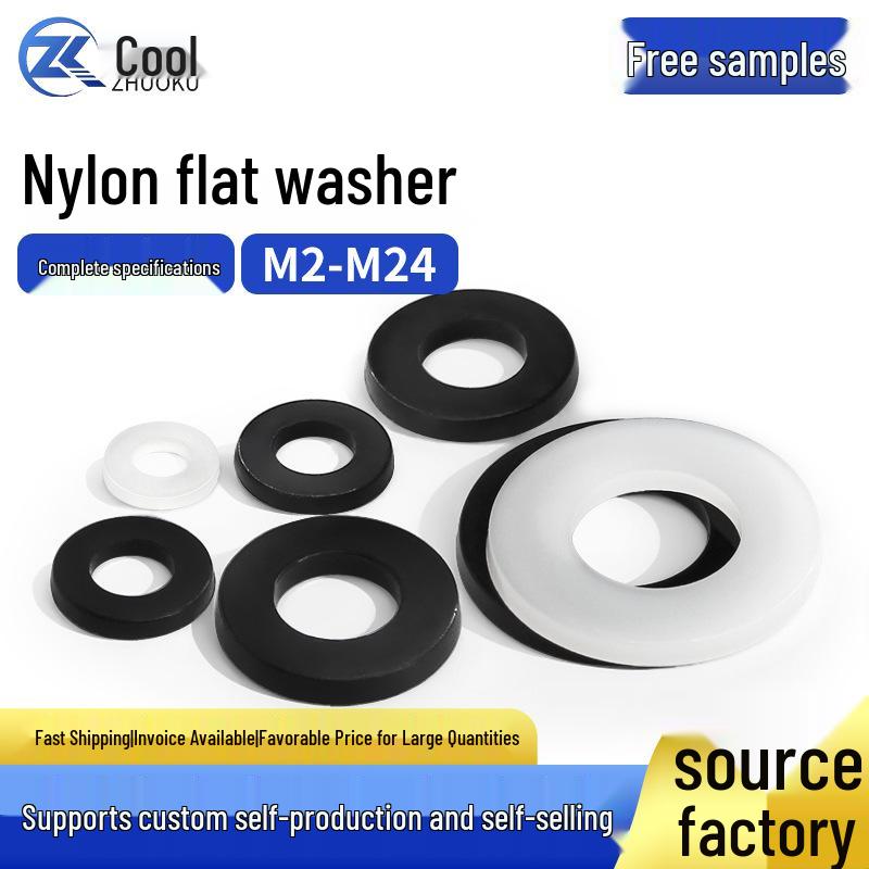 Black & White Nylon Flat Rubber Insulating Washer Set - M2-M24 M2.5*5*1 White (100 pcs)
