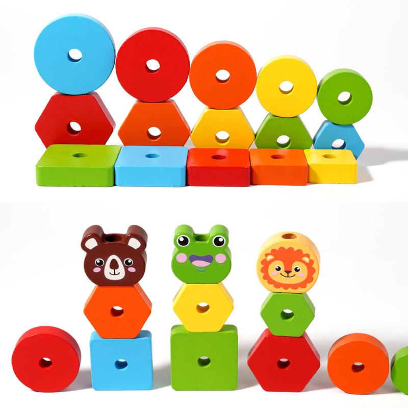 Wooden Animal Stacking Tower - Educational Shape Recognition Toy for Toddlers