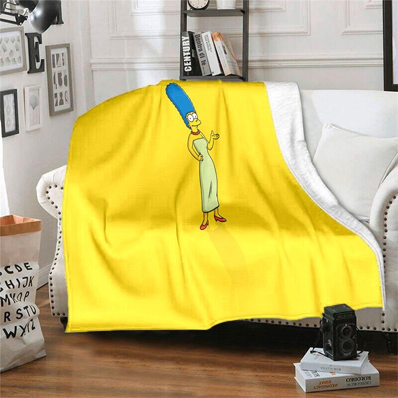 S-Simpson Měkký plyšový rozkládací pohovka Hodící Cartoon Moderní flanelové přikrývka Potah Tištěná přikrývka Dárek Piknikové deky