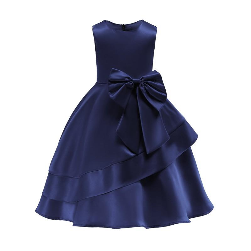 Girls Princess Dress Red Solid Color Sleeveless Mid-Length Party Kids