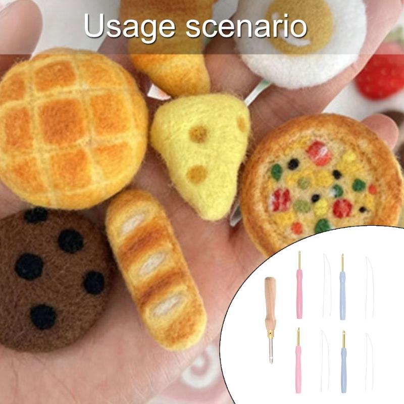 Beginner Punching Needle Tool Wood Handle Punching Needle Tool Embroidery Pen with Needle Threading Tool for Embroidery