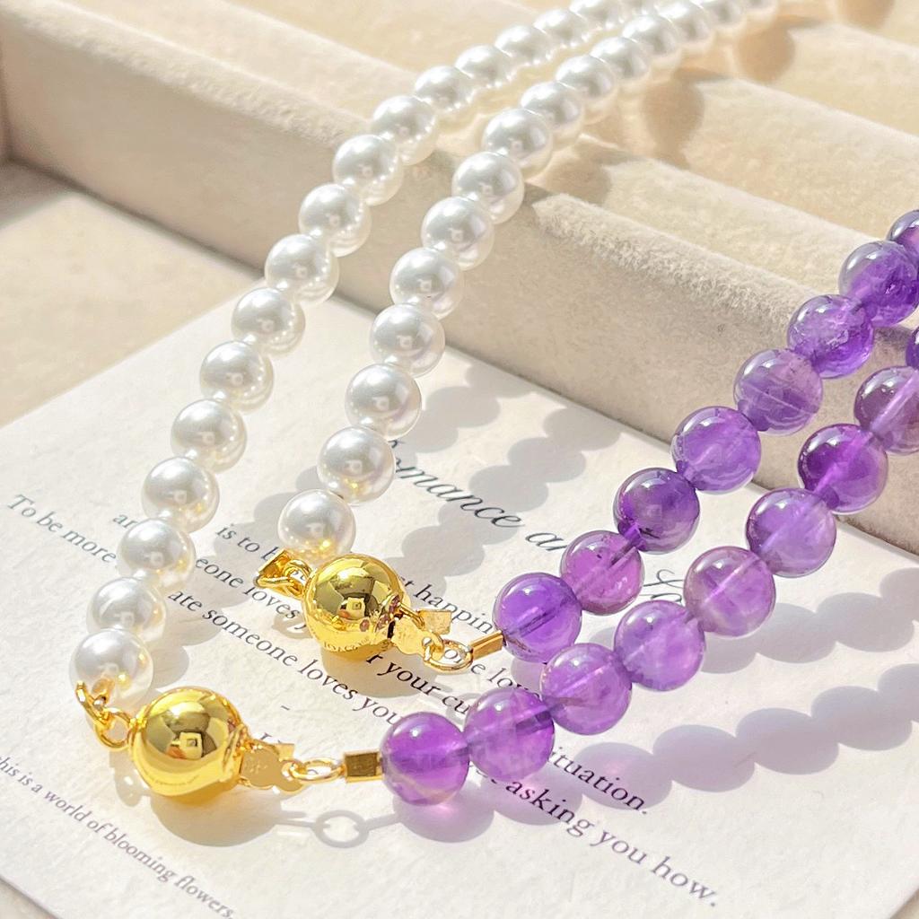 Haute Couture Natural Amethyst High Gloss Artificial Crystal Pearl Necklace Collarbone Chain Sweater Chain