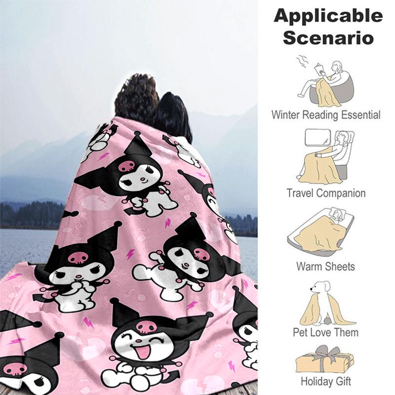 1pc Blanket Sanrio Kuromi2 Print Design, Lightweight Blanket for Sofa, Bed- Soft &Warm, Gift for All Seasons Like Christmas, Halloween
