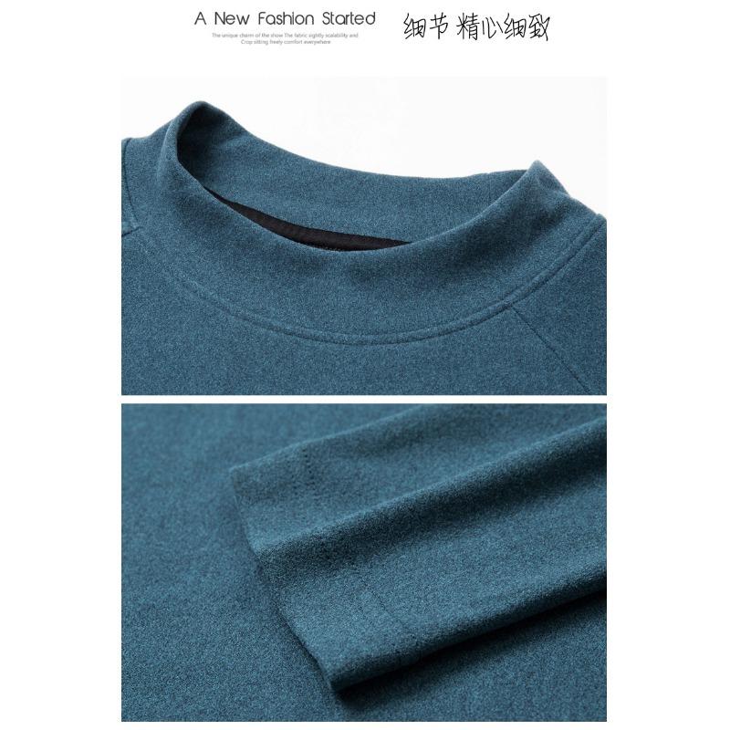 Frühling Herbst Halber Stehkragen Einfarbig Schlicht Allround-T-Shirt Männlich Langarm Unterzieh-Tee Pullover Top Herren