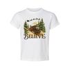 Believe Christmas Train Graphic T Shirt With Vintage Steam Engine In Forest Scen